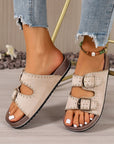 Leah Buckle Faux Suede Slippers