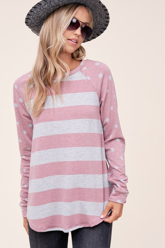 e Luna Dot Stripe Mixed Sweatshirt