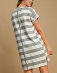 Umgee Peace Applique Striped Short Sleeve Mini Dress