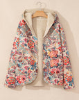 Women Floral Printed Sherpa Lined Hooded Jacket