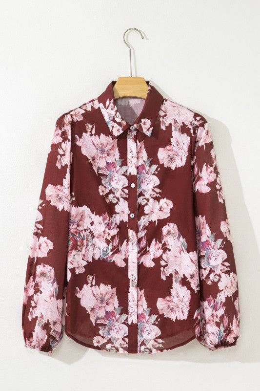 Floral Puff Sleeve Collared Shirt