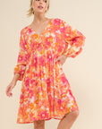 And The Why Full Size Printed Tie Back Long Sleeve Dress