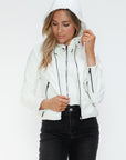 Snobbish Faux Leather Zip Up Drawstring Hooded Jacket