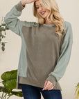 Celeste Full Size High-Low Contrast Round Neck Sweatshirt