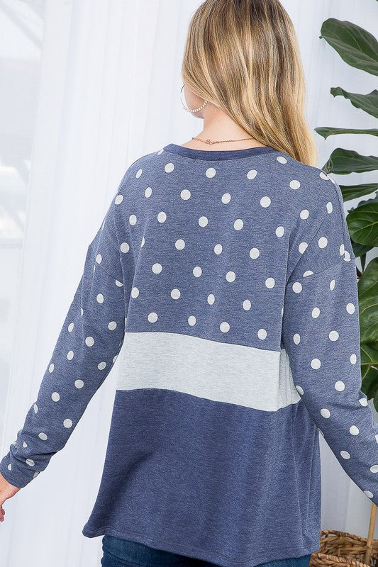 e Luna PLUS Polka Dot Solid Colorblock Top