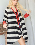 Jade By Jane Open Front Striped Draped Cardigan