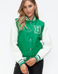 Love Me Now PU Leather Contrast Snap Down Bomber Jacket