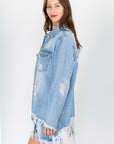 American Bazi Distressed Frayed Hem Denim Jacket