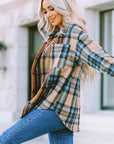 Women Plaid Block Buttoned Shirt with Pockets