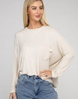 Zenana Washed Ribbed Dolman Sleeve Round Neck Top