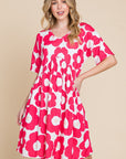 BOMBOM Flower Print Ruched Dress