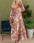 Floral Shirred Square Neck Maxi Dress