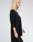 Zenana Dolman Long Sleeve V-Neck Side Slit Hi-Low Hem Top