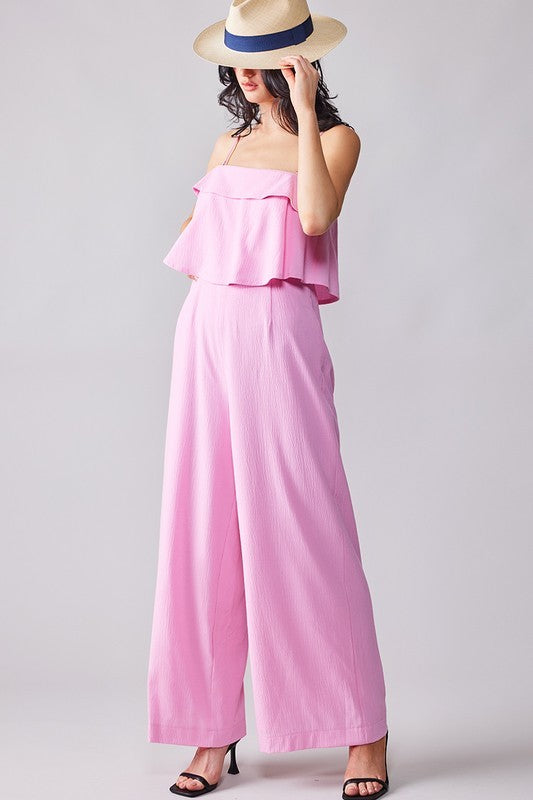 Trend Notes Ruffled Bodice Wide Leg Jumpsuit