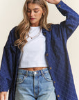 J.NNA Rhombus Stitched Button Up Denim Shacket