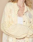 POL Eyelet Flower Pearl Detail Lace Patchwork Shirt