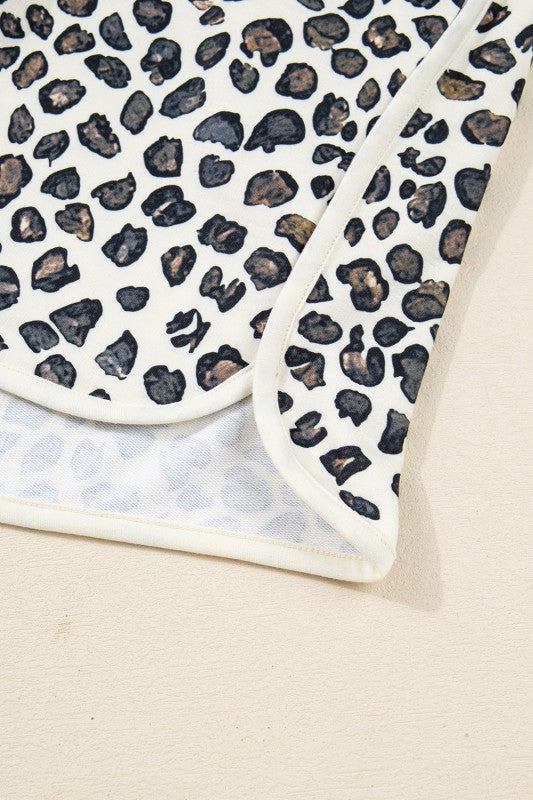 Plus Size Leopard Pullover and Shorts Set