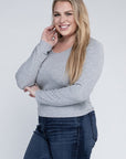 Plus Classic Ribbed Round Neck Long Sleeve Top