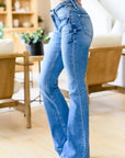 Sky Blue Slight Distressed Medium Wash Flare Jeans