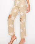 RISEN Full Size High Rise Star Printed Frayed Hem Jeans