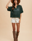 Annie Wear Openwork Johnny Collar Knit Cover Up