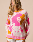 BiBi Flower Pattern Contrast Sweater