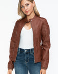 Snobbish PU Leather Biker Jacket with Side Zip Pockets