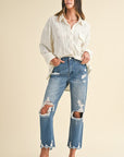 Annie Wear Distressed Raw Hem Cropped Jeans