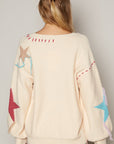 POL V-Neck Long Sleeve Star Fringe Sweater