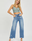 Sz 15 (32) Risen High Rise Side Slit Raw Hem Cropped Jeans