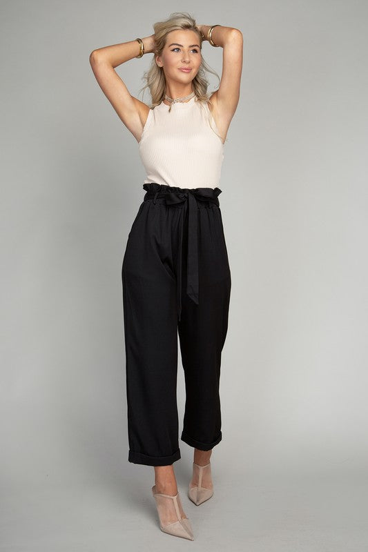 Tie Belt Straight Leg Pants - Online Only