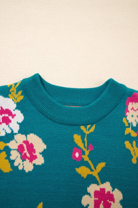 Floral Knit Crewneck Short Sleeve Top