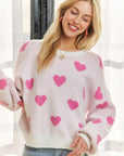 ADORA Heart Round Neck Drop Shoulder Sweater