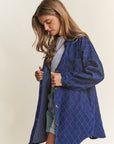 J.NNA Rhombus Stitched Button Up Denim Shacket