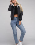 Fuzzy Trim Zip-Up Crop Hoodie