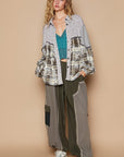 POL Balloon Sleeve Floral Color Block Plaid Shirt