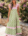 Floral Stripe Patchwork Knot Strap Maxi Dress