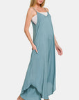 Zenana Spaghetti Strap Wide Leg Overalls with Pockets