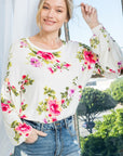 Allover Floral Lantern Sleeve Top - My Pampered Life Seattle