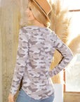 Textured Camo. Print Contrasted Sweater Knit Top