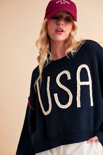 Aemi + Co USA Side Slit Round Neck Sweater