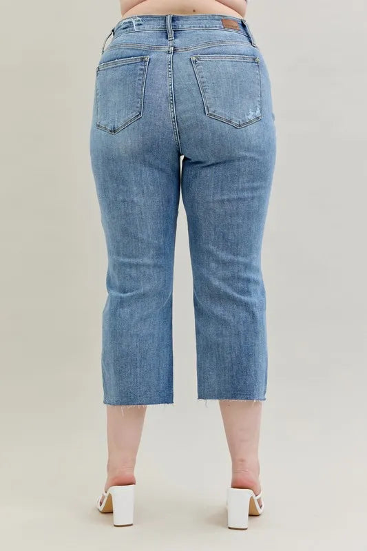 Judy Blue Full Size High Waist Destroy Crop Wide Leg Jeans Plus Size