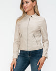 Snobbish PU Leather Zip Up Jacket with Pockets