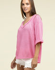 Zenana Brushed Waffle Exposed-Seam 3/4 Sleeve Top