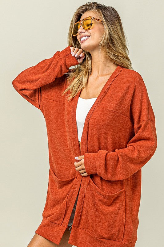 BiBi Open Front Drop Shoulder Cardigan with Pockets