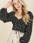 Lilou Ruched floral print crop top with puff sleeves