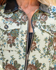 Floral Zip-Up Contrast Collared Jacket