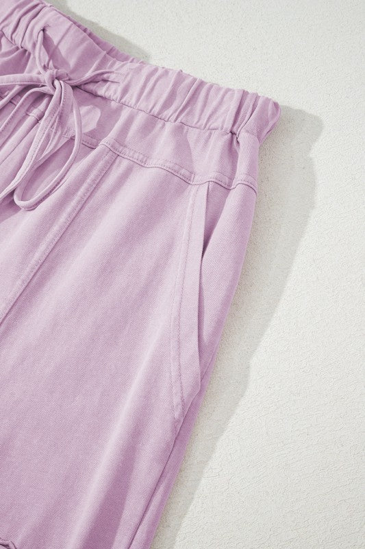 Mineral Wash Reverse Seam Drawstring Elastic Waist