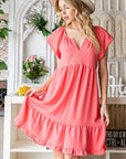 Reborn J Ruffled Notched Cap Sleeve Dress