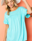 e Luna Solid Ruffled Sleeve Baby Doll Top